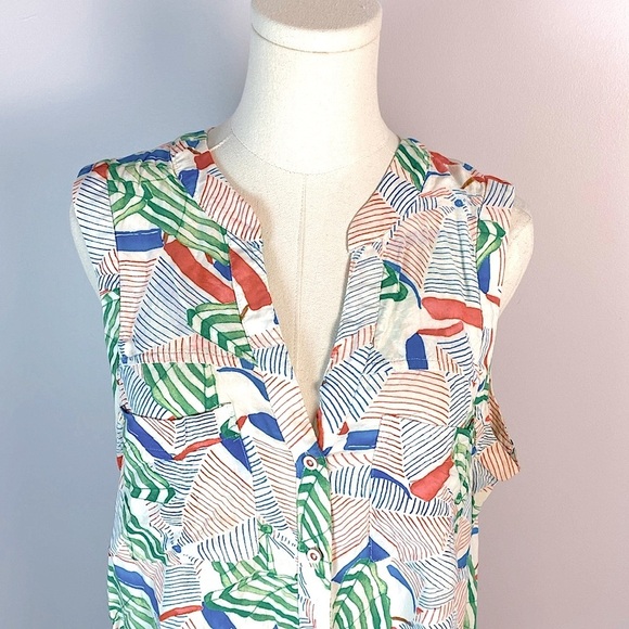 Anthropologie Maeve Women Sunseeker Umbrella Print Top Sleeveless Blouse Tank - Picture 3 of 12